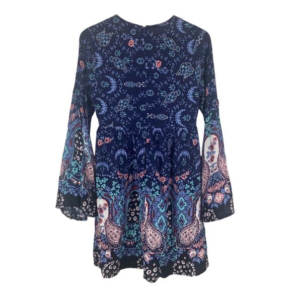 NWT Flying Tomato Dress Womens M Blue Boho Floral Bell Sleeve V-Neck Hippie 70s - Picture 4 of 6